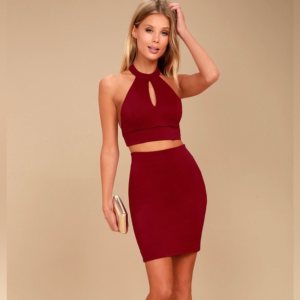Lulus red two piece cocktail dress size XS